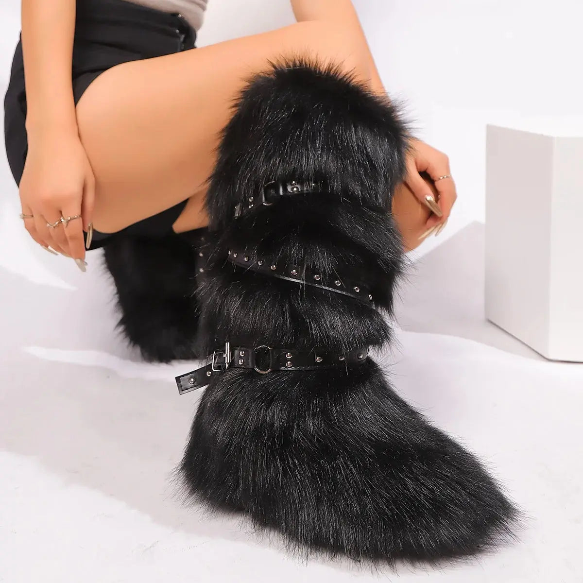 Winter Boots Women Faux Fur Snow Boots Warm Platform Long Boots Cute Plush Over Knee High Boots Y2K Girls Outdoor Furry Shoes JNi3 shop