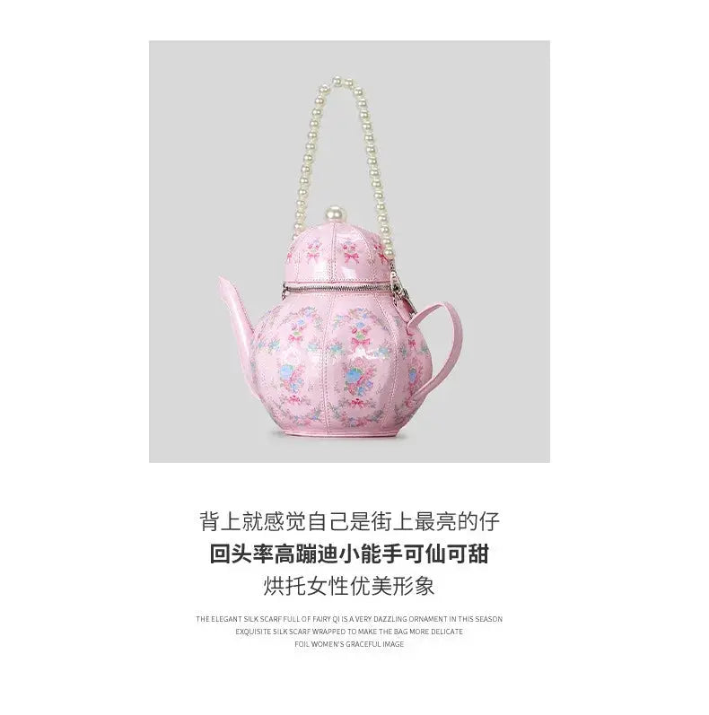 Handbags with teapot design with creative vintage print for women shoulder bag with pearl chains designer luxury shoulder strap JNi3 shop
