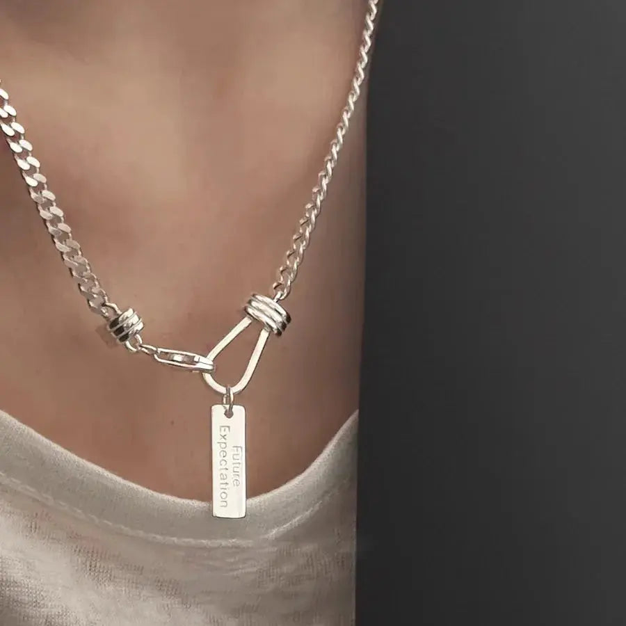 925 Sterling Silver Necklace Punk Chain Choker Future Word Tag Good Wish for Women Girl Jewelry Gift Dropshipping Wholesale JNi3 shop
