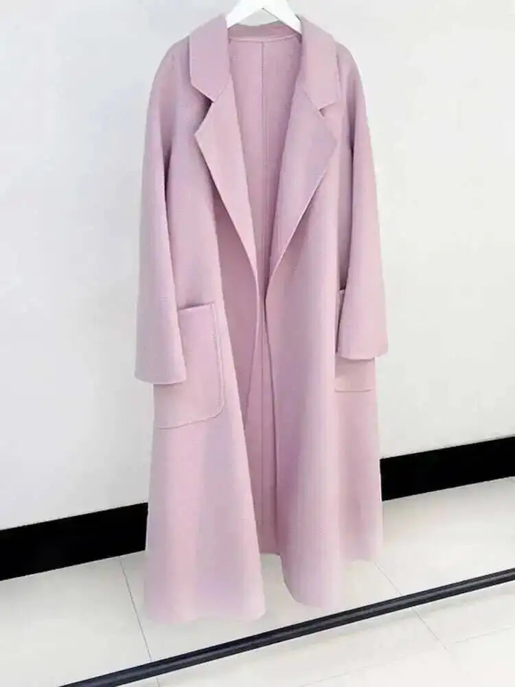 LANMREM 2025 High-End Water Ripple Double-Sided Wool Coat | Long Robe-Style