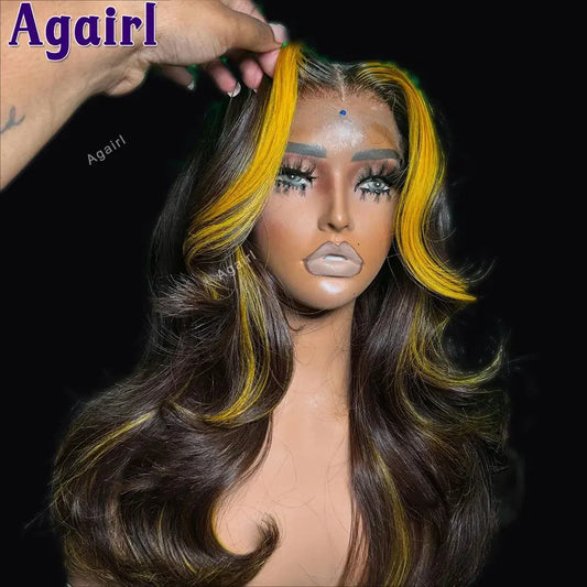 Highlight Yellow 12A Colored Body Wave Lace Frontal Wigs Human Hair For Wig 200 Density JNi3 shop