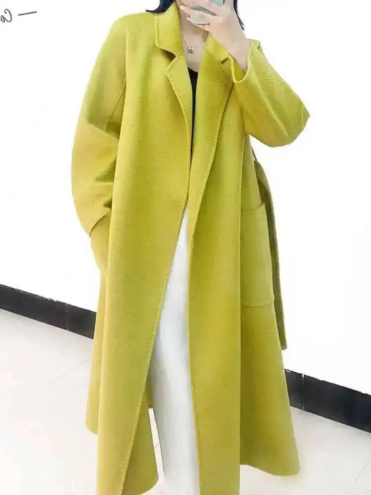 LANMREM 2025 High-End Water Ripple Double-Sided Wool Coat | Long Robe-Style