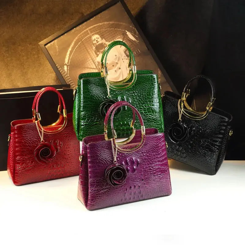 Genuine Leather Women's Handbags Crocodile Pattern Lady Flower Tassel Shoulder Messenger Bag Fashion Wedding Top Handle Bags JNi3 shop