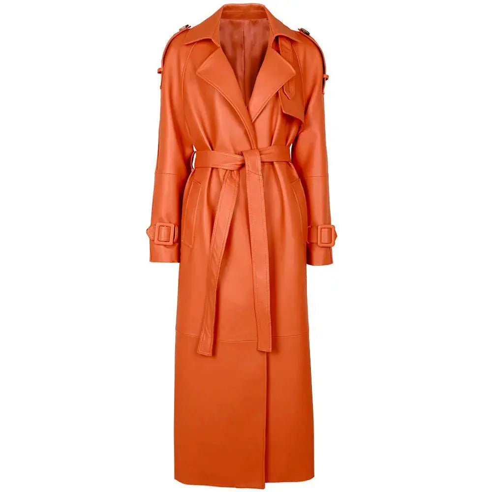 Women's Real Leather Trench Coat Long High Quality Windbreak Oversized JNi3 shop