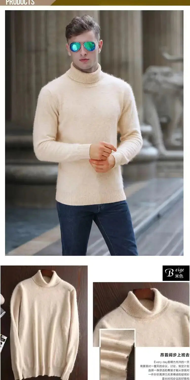 100% Male Mink Cashmere Sweater Solid Color Turtleneck Thick Autumn And Winter Loose Large Size Turtleneck Wool Bottoming Shirt JNi3 shop