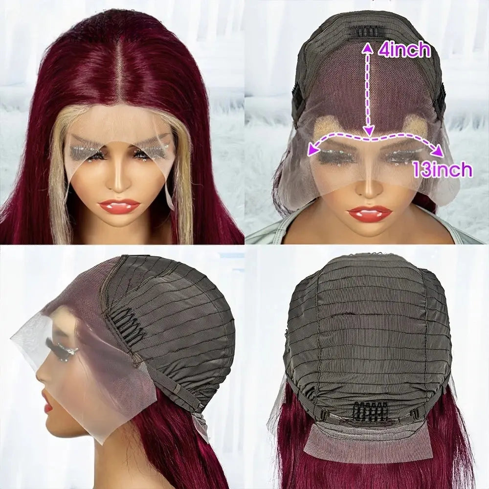Colored Highlight Hd Transparent Body Wave Lace Front Wigs Omber Blonde With Burgundy Red Human Hair Wigs Brazilian JNi3 shop