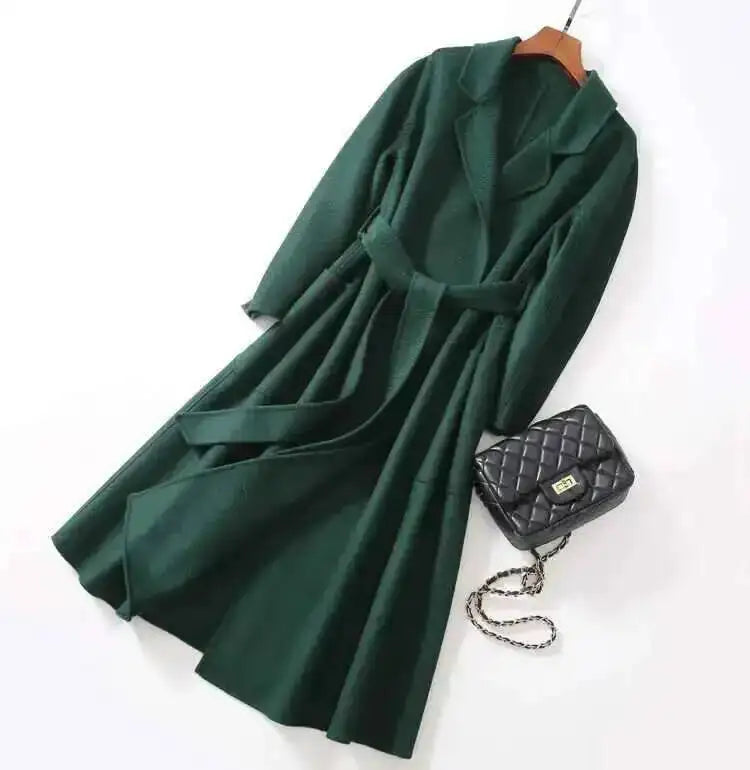 LANMREM 2025 High-End Water Ripple Double-Sided Wool Coat | Long Robe-Style