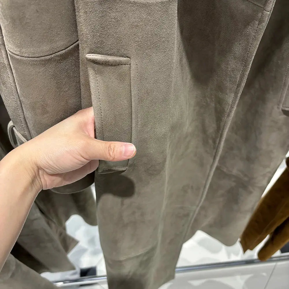 Women's Real Leather Trench Coat Long High Quality Windbreak Oversized JNi3 shop