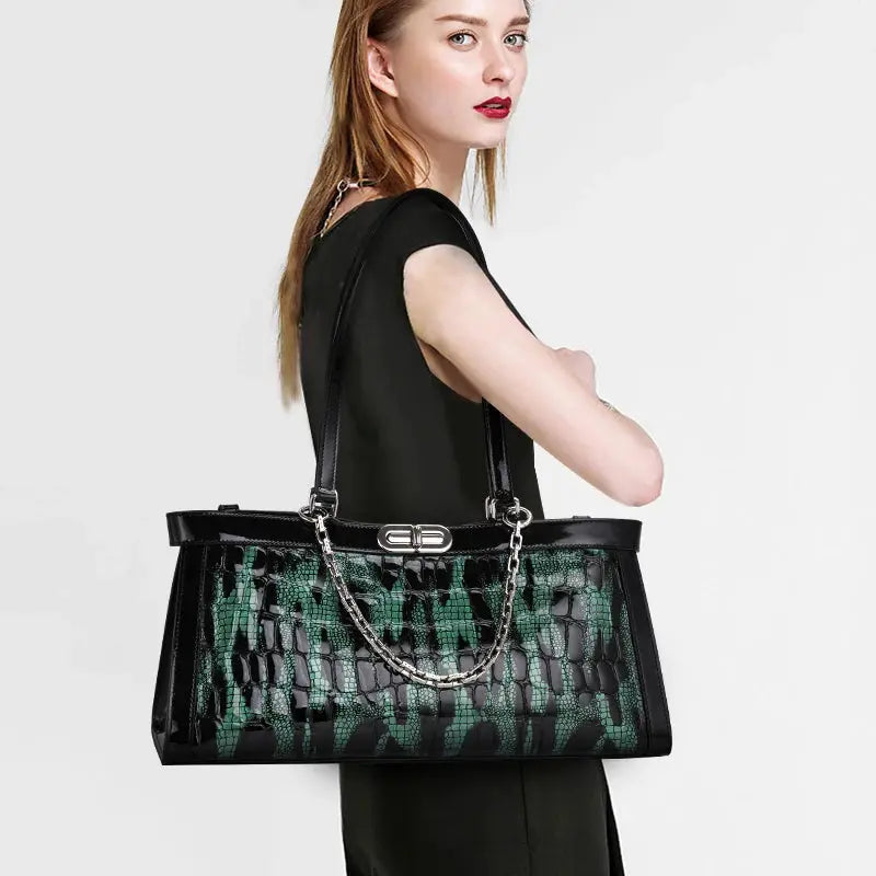 Fashionable Luxury Cowhide Women's Bag 2024 Trend Original Brand Handbag Crocodile Pattern Large Capacity Horizontal Bag JNi3 shop