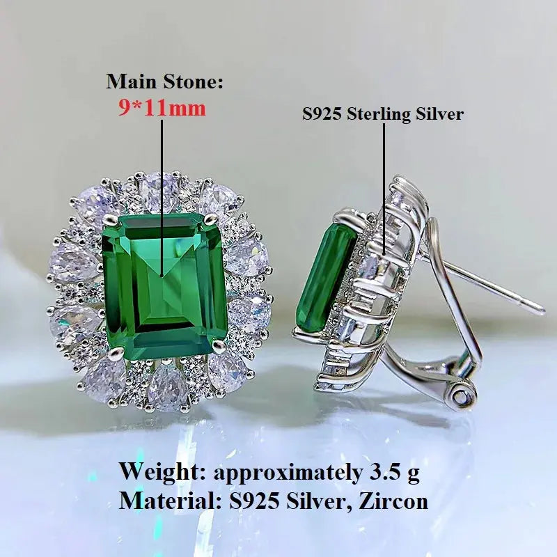 Halaile 9*11MM Emerald High Carbon Diamond Earrings S925 Sterling Silver Zircon Fine Jewelry Trendy Elegant Gift for Women JNi3 shop