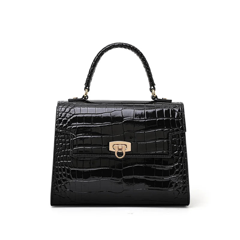 New Lacquer Skin Crocodile Pattern Women's Handbag Top Layer Cowhide Styled High Grade Single Shoulder Crossbody Bag