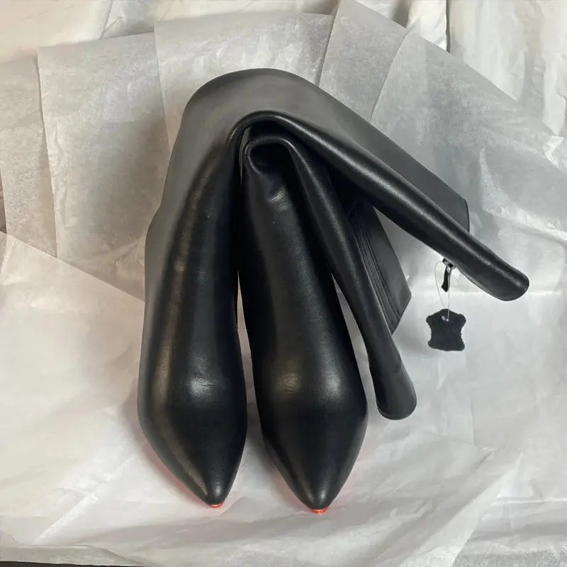 Ods Luxury Designer Sexy Pointed Toe Pole Knee High Brown Black Leather Red Sole Botas Mujer Boots For Women 8 10cm Big JNi3 shop