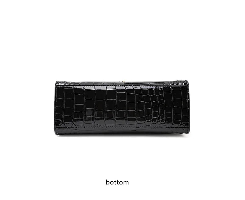 New Lacquer Skin Crocodile Pattern Women's Handbag Top Layer Cowhide Styled High Grade Single Shoulder Crossbody Bag