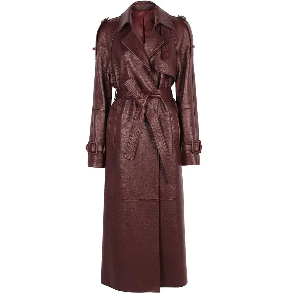 Women's Real Leather Trench Coat Long High Quality Windbreak Oversized JNi3 shop