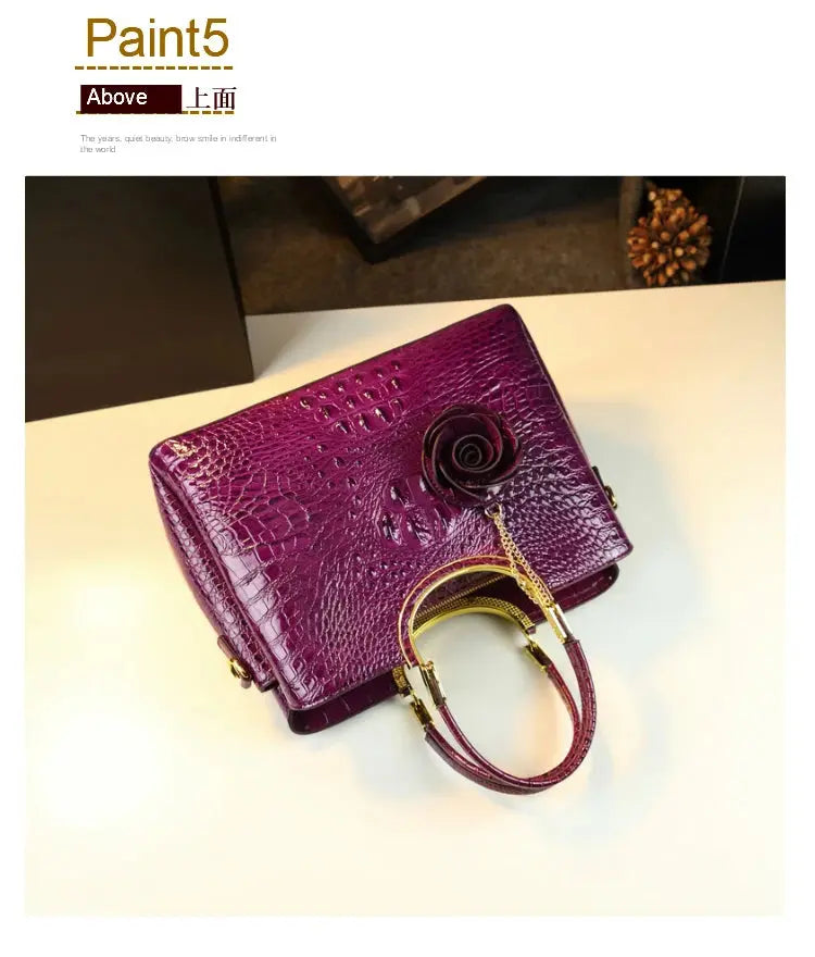 Genuine Leather Women's Handbags Crocodile Pattern Lady Flower Tassel Shoulder Messenger Bag Fashion Wedding Top Handle Bags JNi3 shop