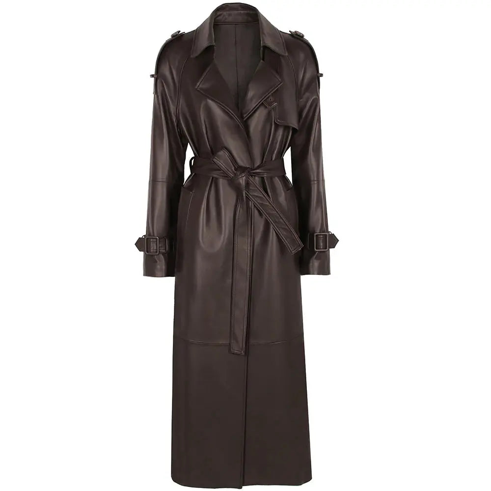 Women's Real Leather Trench Coat Long High Quality Windbreak Oversized JNi3 shop