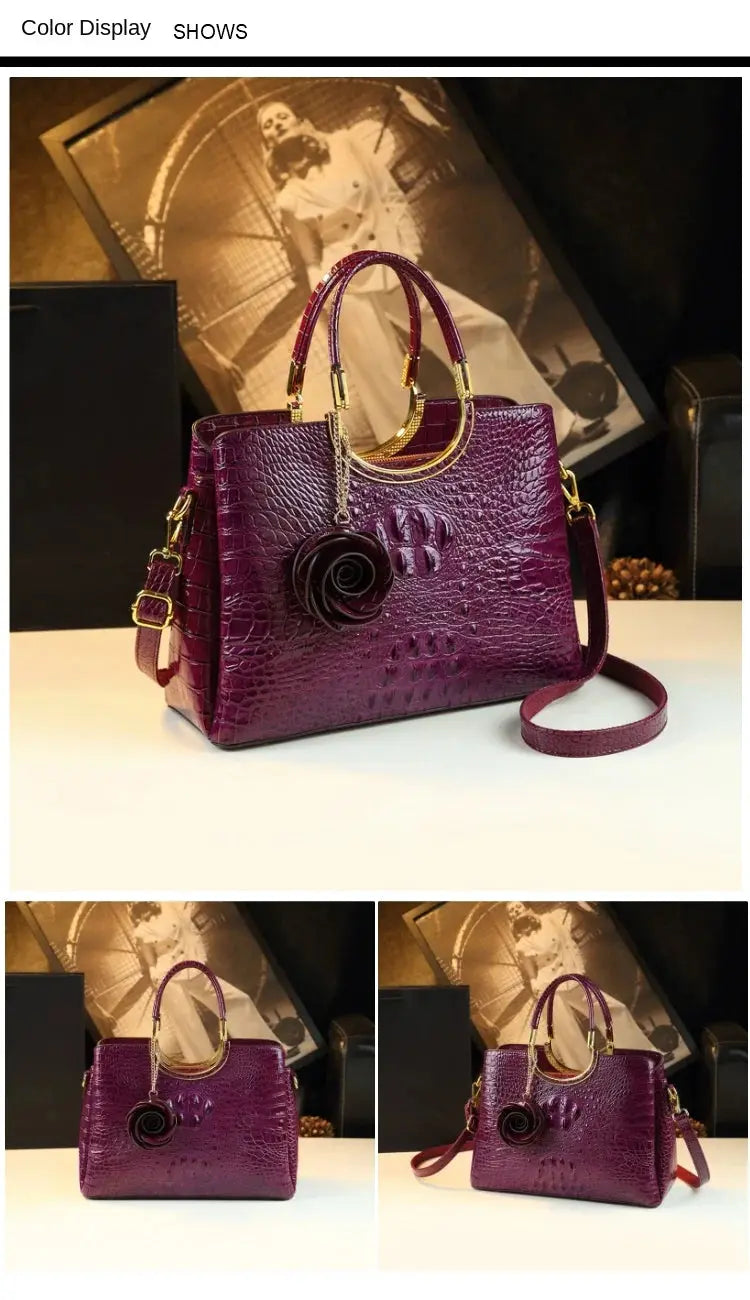 Genuine Leather Women's Handbags Crocodile Pattern Lady Flower Tassel Shoulder Messenger Bag Fashion Wedding Top Handle Bags JNi3 shop