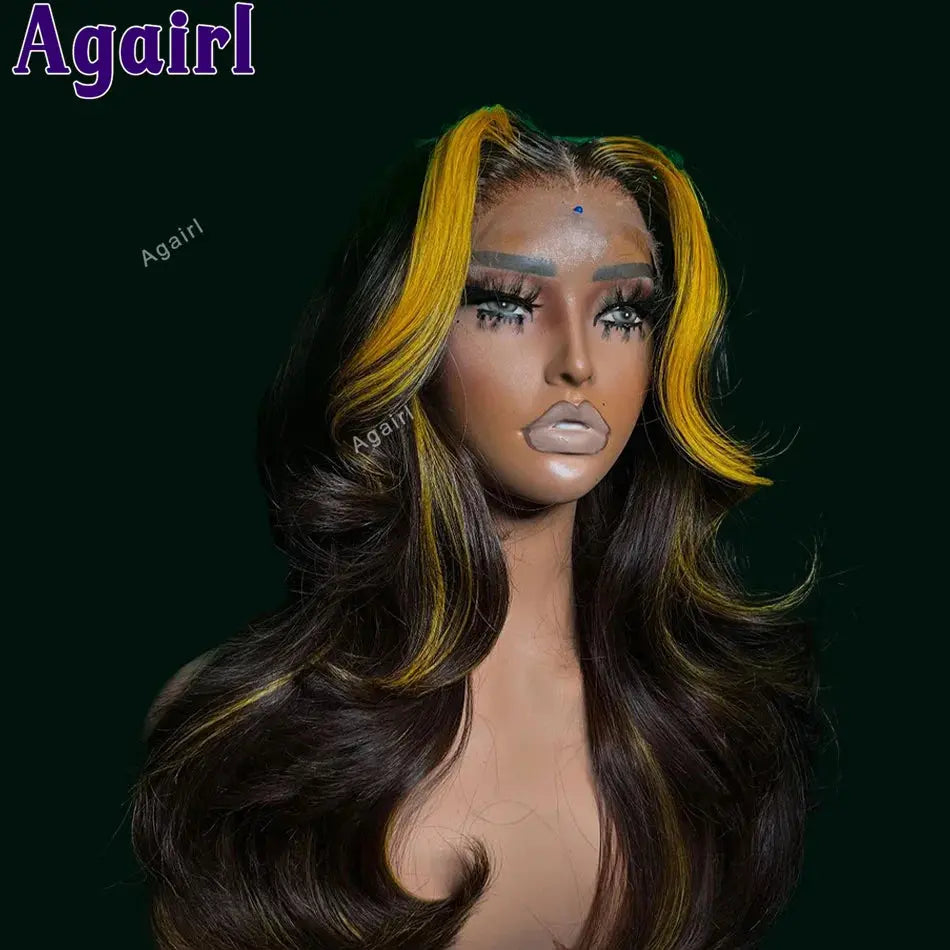 Highlight Yellow 12A Colored Body Wave Lace Frontal Wigs Human Hair For Wig 200 Density JNi3 shop