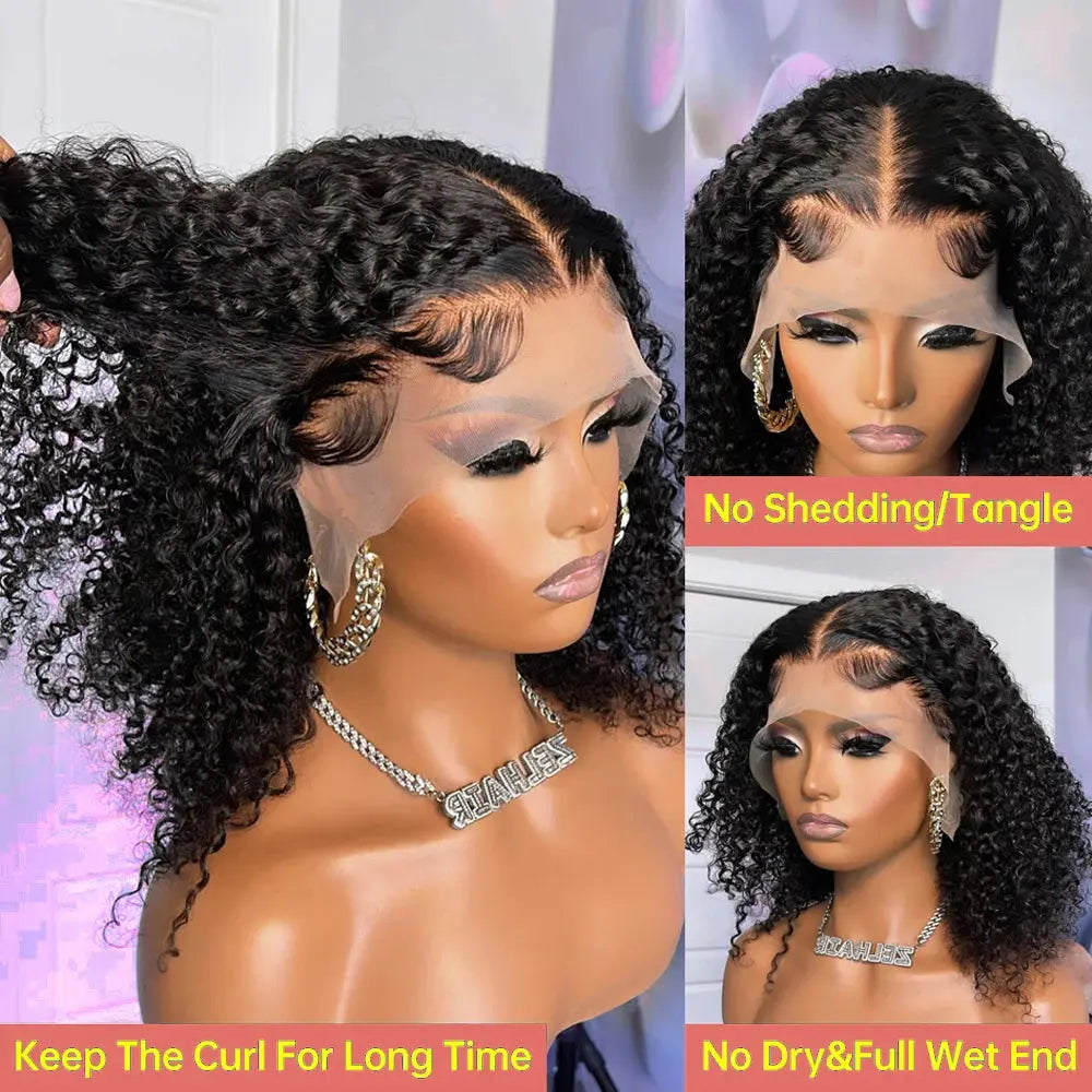 13x6 Short Curly Bob Deep Water Wave Lace Frontal Wigs 7x5 Glueless Wig 100% Human Hair Wig 250% Density 12 14 Inch For Women JNi3 shop