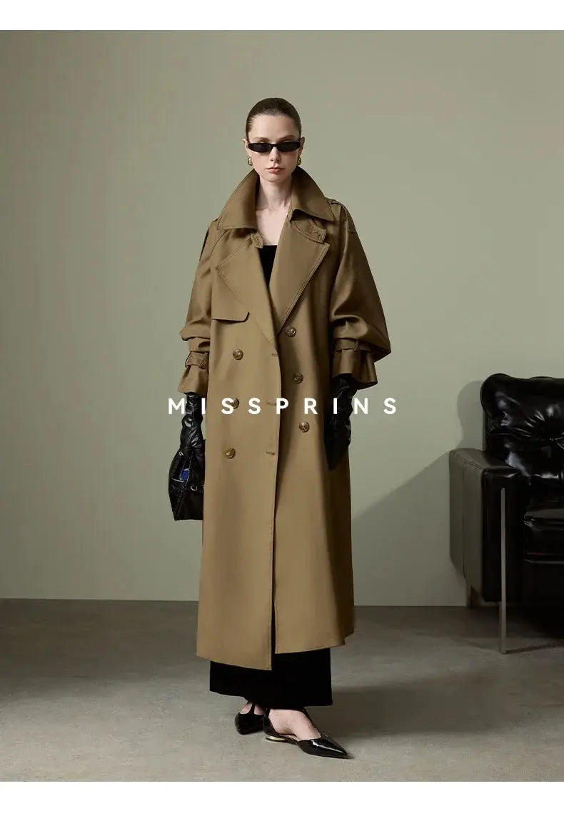 Lautaro Spring Autumn Long Khaki Trench Coat for Women Belt Double Breasted Chic Luxury Designer European Fashion Clothes 2025 JNi3 shop