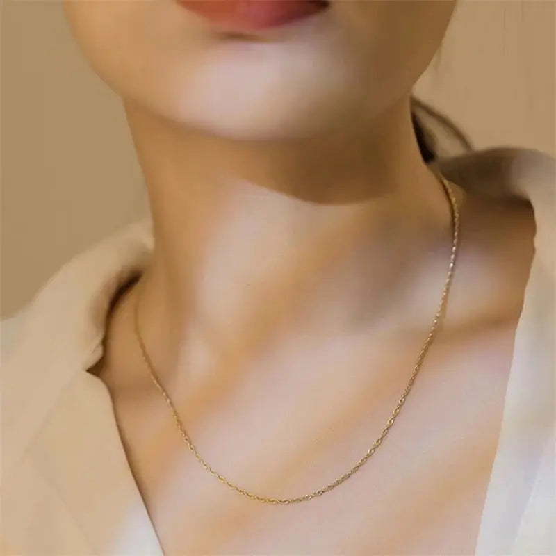 Real 18K Gold Necklace Match Pendant Chain Solid AU750 CLavicle Chain for Women Fine Jewelry Wedding Gift JNi3 shop