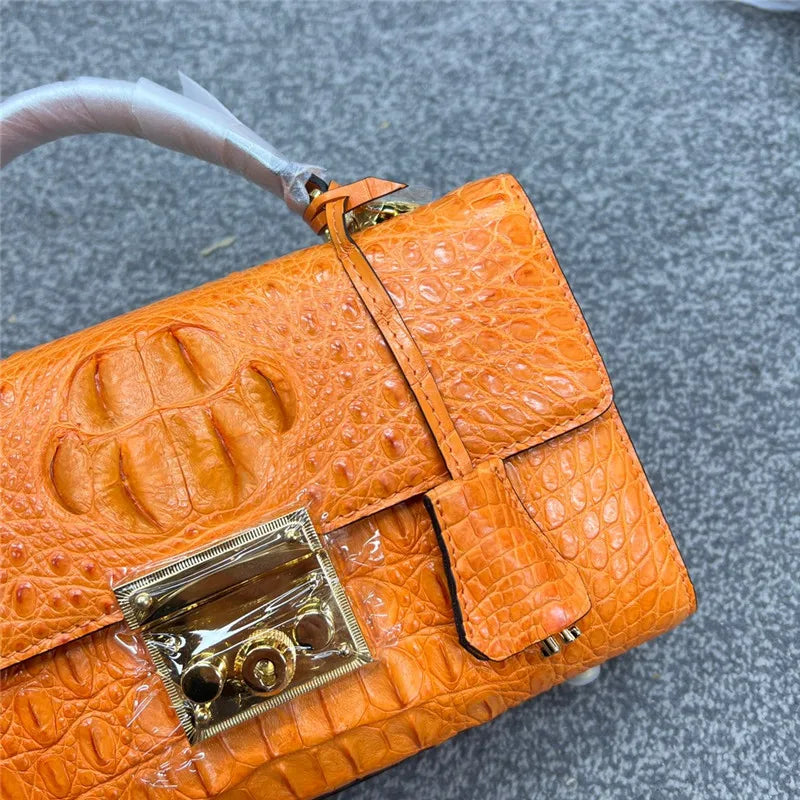 Genuine Alligator Skin Key Lock Closure Lady Small Green Handbag Authentic Crocodile Leather Women Flap Purse Cross Shoulder Bag