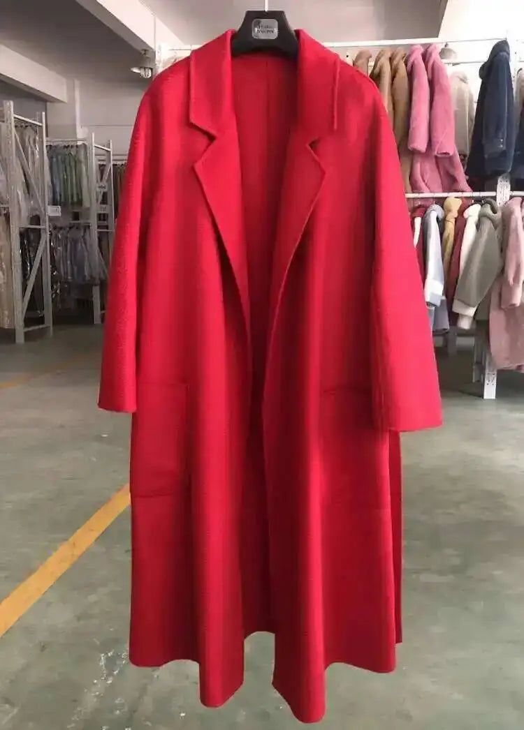 LANMREM 2025 High-End Water Ripple Double-Sided Wool Coat | Long Robe-Style