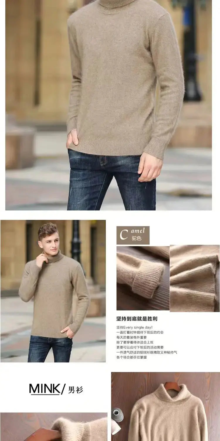100% Male Mink Cashmere Sweater Solid Color Turtleneck Thick Autumn And Winter Loose Large Size Turtleneck Wool Bottoming Shirt JNi3 shop