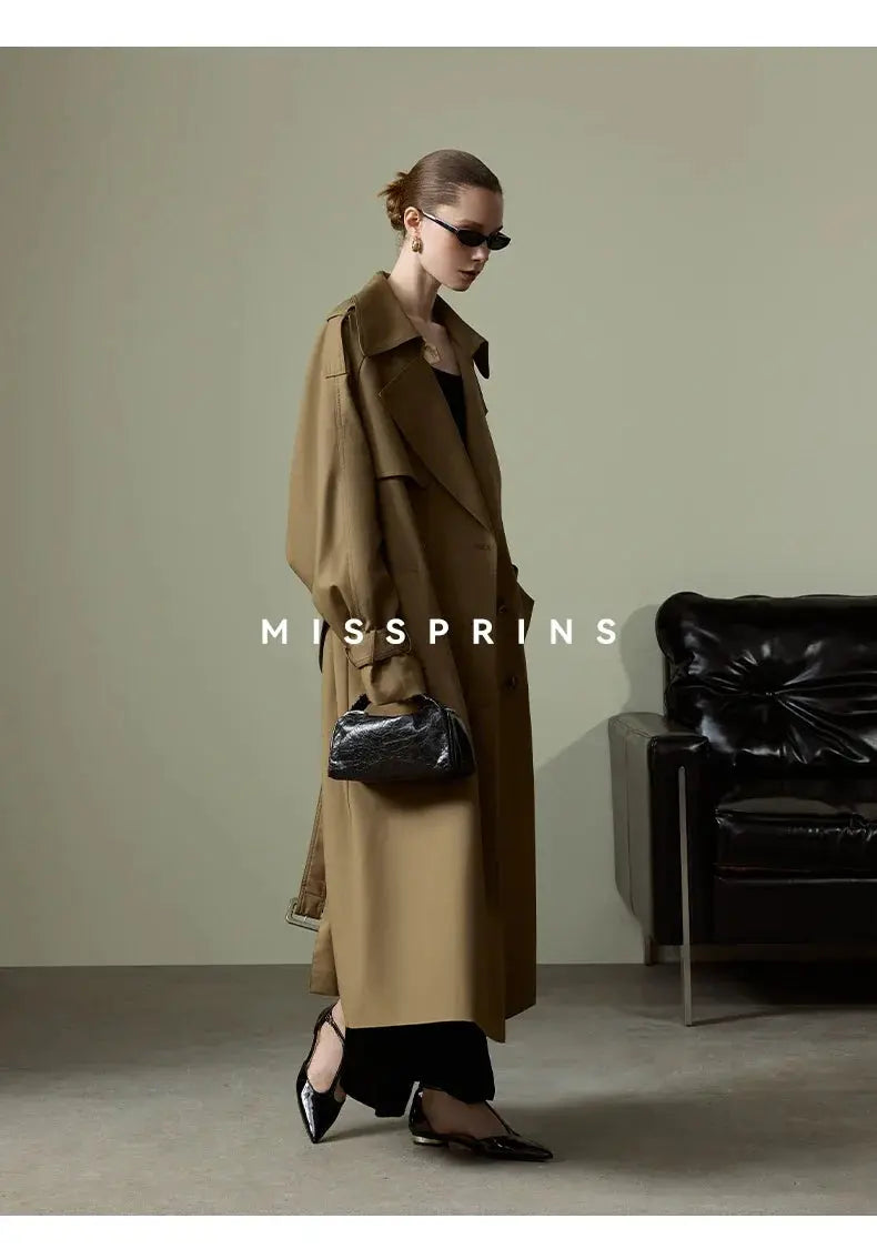 Lautaro Spring Autumn Long Khaki Trench Coat for Women Belt Double Breasted Chic Luxury Designer European Fashion Clothes 2025 JNi3 shop