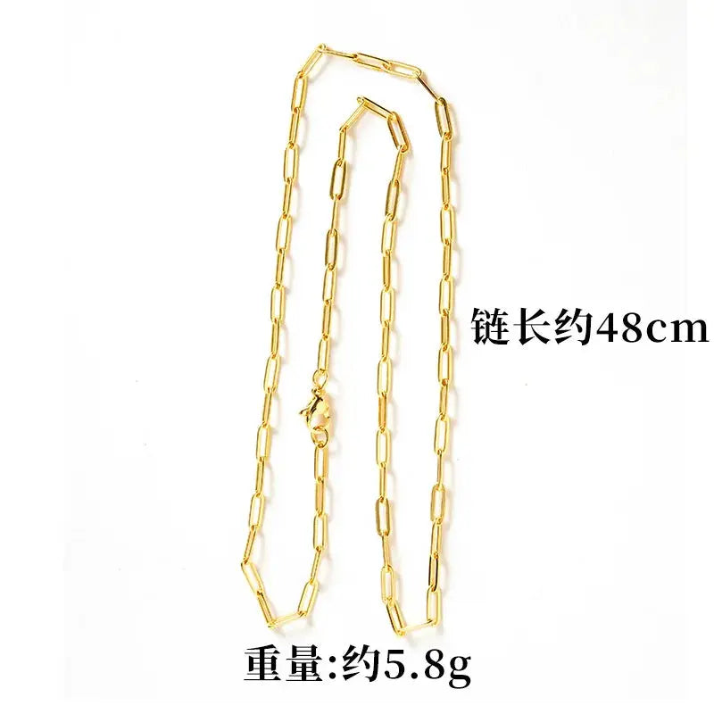 Luxury 24K 9999 Pure Gold real gold Women's Geometric Ring Necklace Light Luxury Chain JNi3 shop