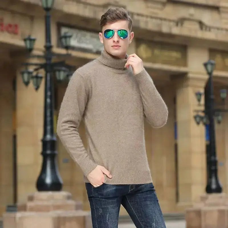 100% Male Mink Cashmere Sweater Solid Color Turtleneck Thick Autumn And Winter Loose Large Size Turtleneck Wool Bottoming Shirt JNi3 shop