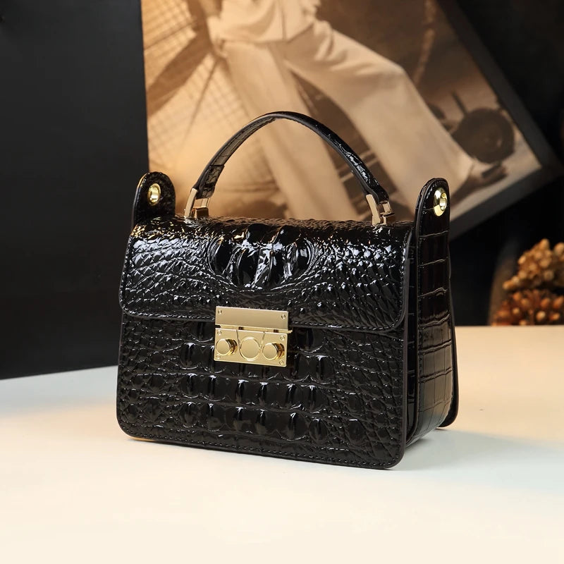 Luxury Designer Genuine Cowhide Leather Brand New High Quality Alligator pattern Shoulder Crossbody Bag Women's Handbag Square