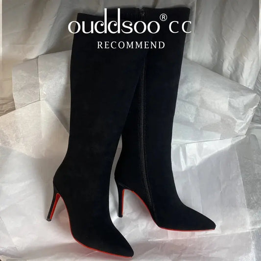 Ods Luxury Designer Sexy Pointed Toe Pole Knee High Brown Black Leather Red Sole Botas Mujer Boots For Women 8 10cm Big JNi3 shop