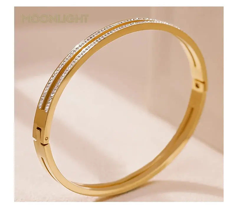 MOONLIGHT Fashion Cubic Zirconia Cuff Bangles for Women Trendy Titanium Steel Circular Classic Bracelet Female Jewelry Gift JNi3 shop