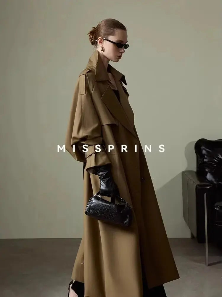 Lautaro Spring Autumn Long Khaki Trench Coat for Women Belt Double Breasted Chic Luxury Designer European Fashion Clothes 2025 JNi3 shop