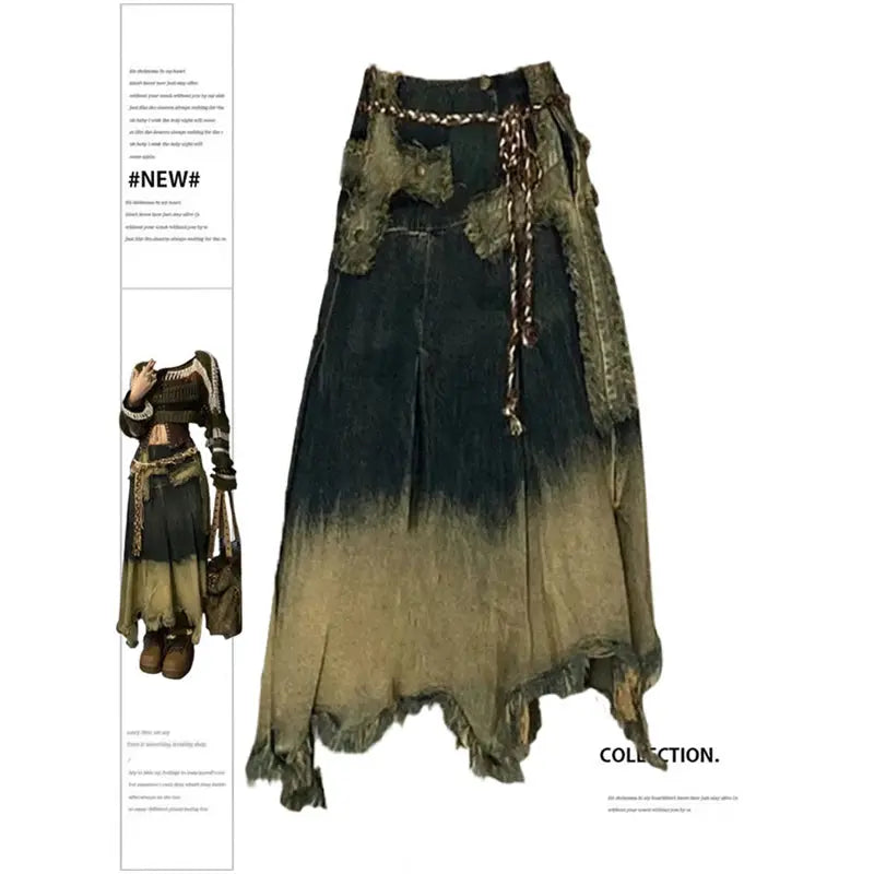 Women Denim Long Skirt Harajuku Y2k 2000s Vintage Skirts 90s Aesthetic Streetwear Fashion Korean Style A-Line Jean Skirt Clothes JNi3 shop