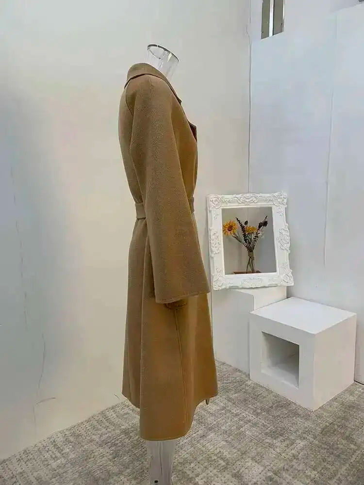 LANMREM 2025 High-End Water Ripple Double-Sided Wool Coat | Long Robe-Style