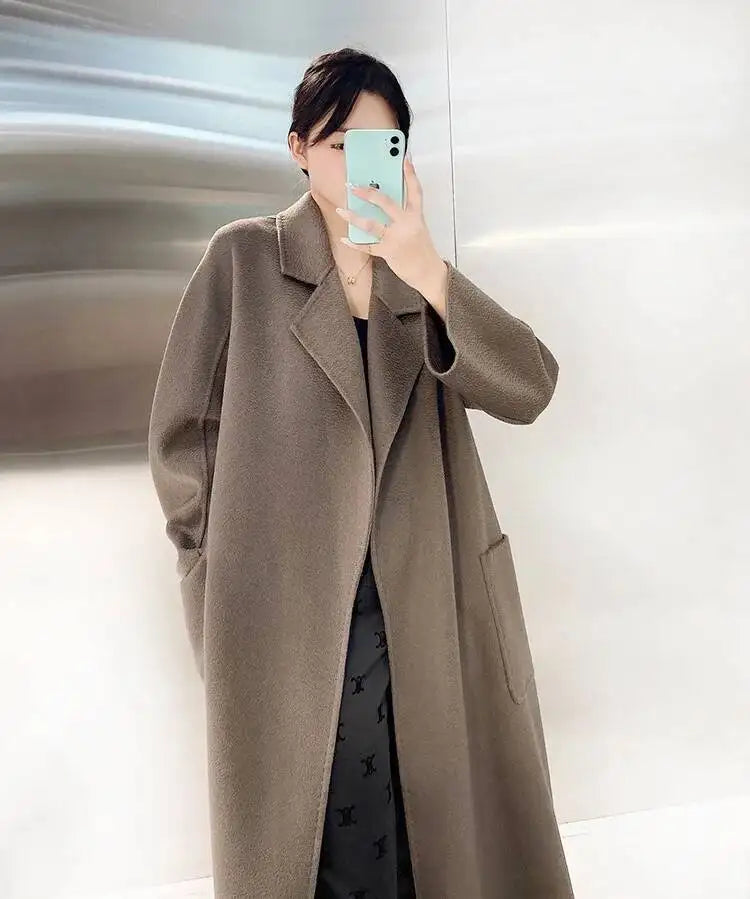 LANMREM 2025 High-End Water Ripple Double-Sided Wool Coat | Long Robe-Style