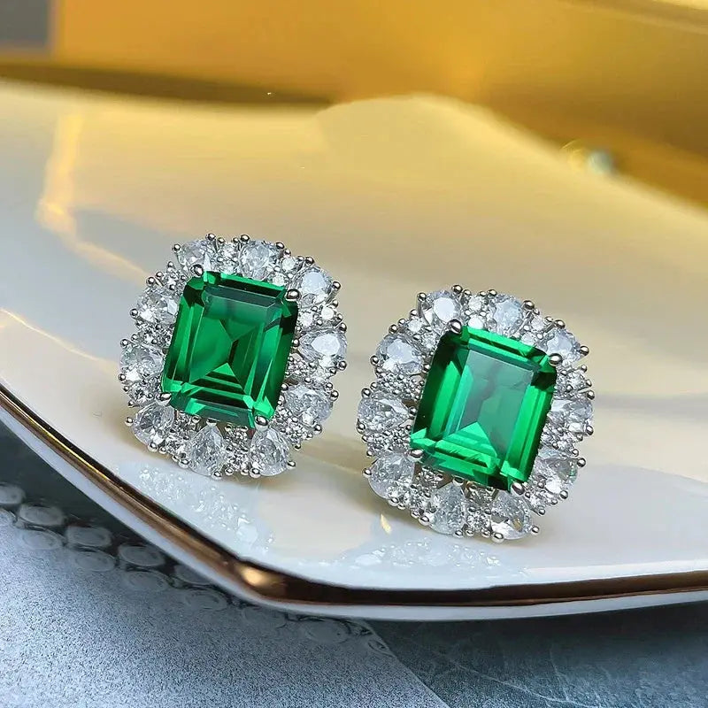 Halaile 9*11MM Emerald High Carbon Diamond Earrings S925 Sterling Silver Zircon Fine Jewelry Trendy Elegant Gift for Women JNi3 shop