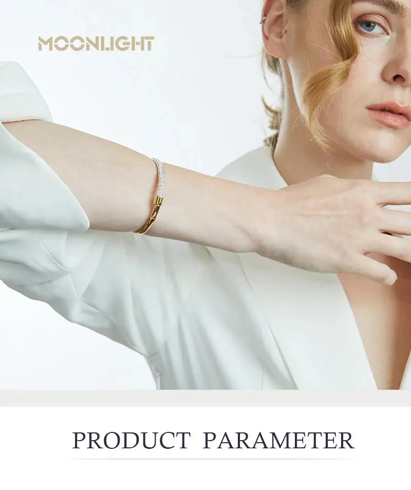 MOONLIGHT Fashion Cubic Zirconia Cuff Bangles for Women Trendy Titanium Steel Circular Classic Bracelet Female Jewelry Gift JNi3 shop