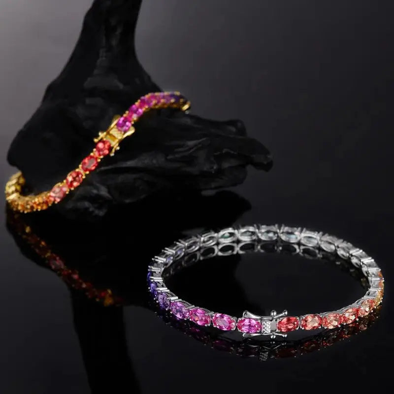 Luxury Oval Lab Grown Gemstones Bracelet For Women S925 Silver Jewelry Ruby Sapphire Emerald Jewelry Women's Rainbow Bracelets JNi3 shop