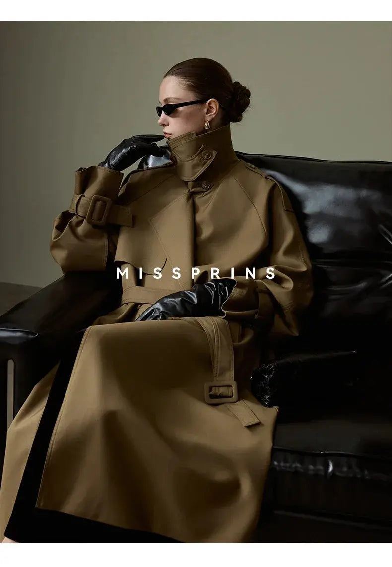 Lautaro Spring Autumn Long Khaki Trench Coat for Women Belt Double Breasted Chic Luxury Designer European Fashion Clothes 2025 JNi3 shop