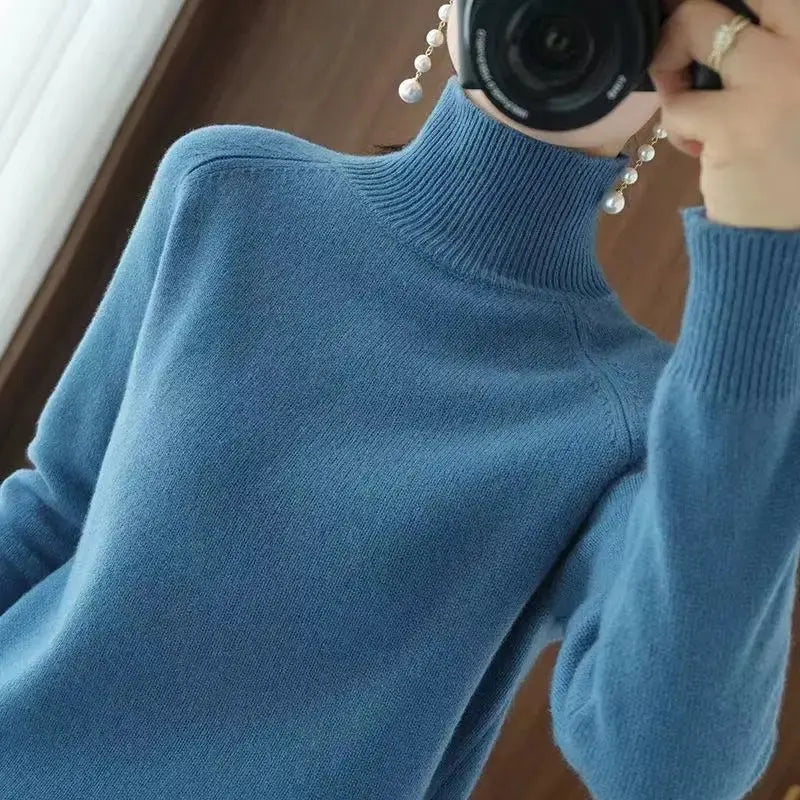 Turtleneck Pullover Fall/winter Cashmere Sweater Women Pure Color Casual Long-sleeved Loose Pullover Bottoming Women's JNi3 shop