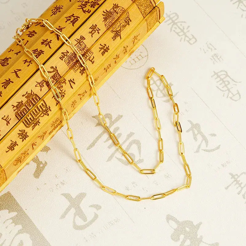 Luxury 24K 9999 Pure Gold real gold Women's Geometric Ring Necklace Light Luxury Chain JNi3 shop