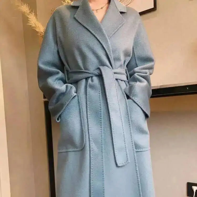 LANMREM 2025 High-End Water Ripple Double-Sided Wool Coat | Long Robe-Style