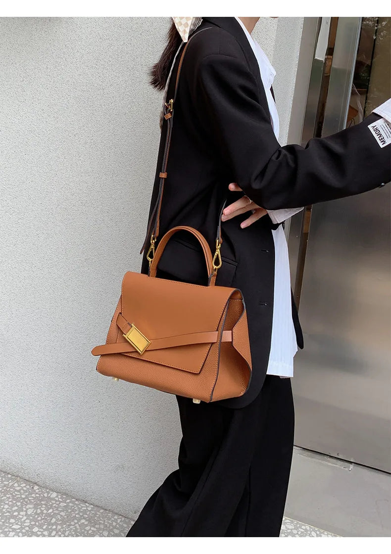 quality leather tote bags women square handbags luxury designer commuter shoulder crossbody bag large capacity