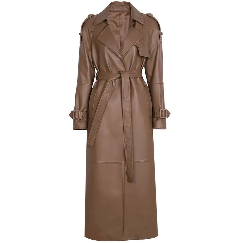 Women's Real Leather Trench Coat Long High Quality Windbreak Oversized JNi3 shop