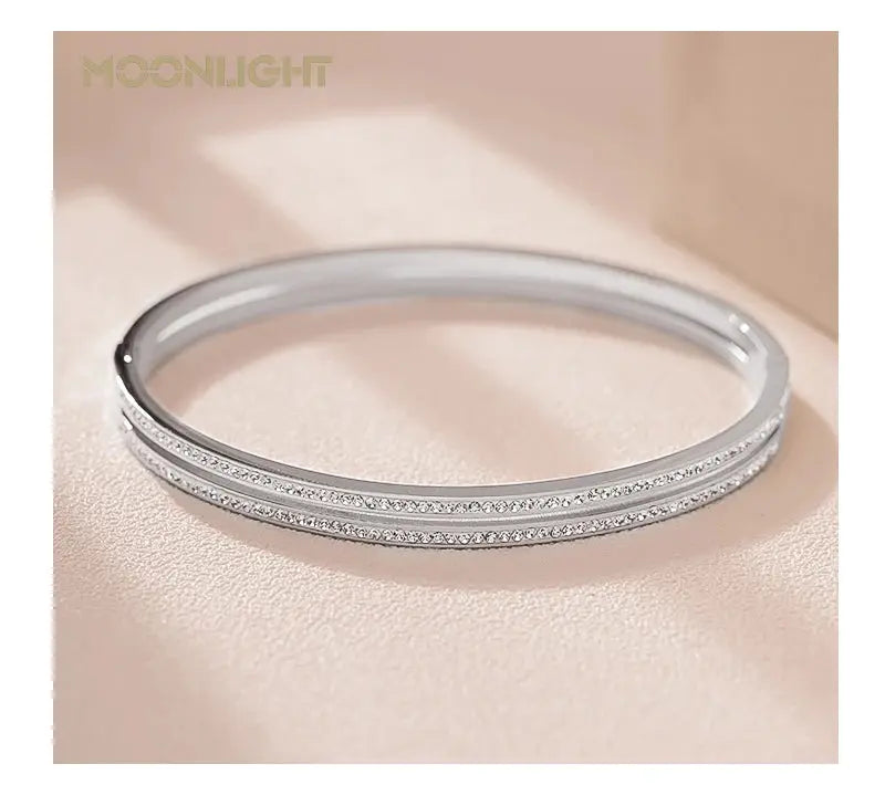 MOONLIGHT Fashion Cubic Zirconia Cuff Bangles for Women Trendy Titanium Steel Circular Classic Bracelet Female Jewelry Gift JNi3 shop
