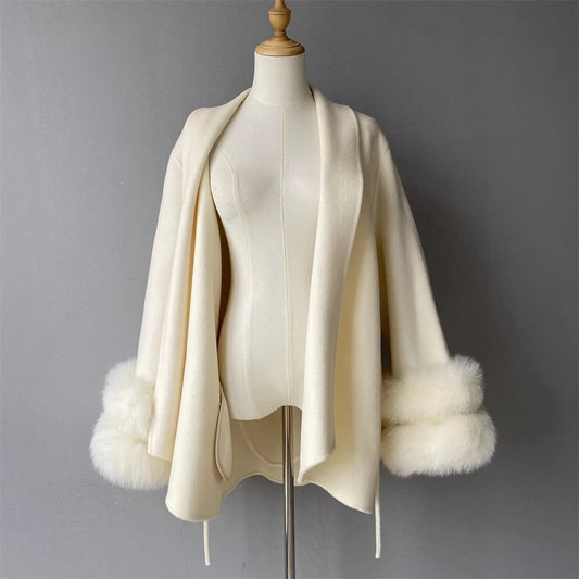 Jxwatcher Women's Wool Coats with Real Fur Cuffs Ladies Fall Fashion Wool & Blend Coats Elegant Winter Outerwear