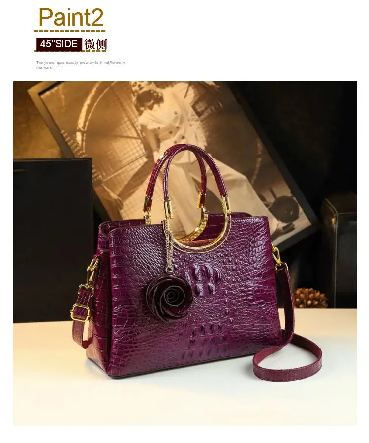 Genuine Leather Women's Handbags Crocodile Pattern Lady Flower Tassel Shoulder Messenger Bag Fashion Wedding Top Handle Bags JNi3 shop